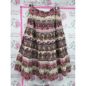 Yzza skirt paisley tier stripe green white Boho Tiered Pink Paisley Skirt